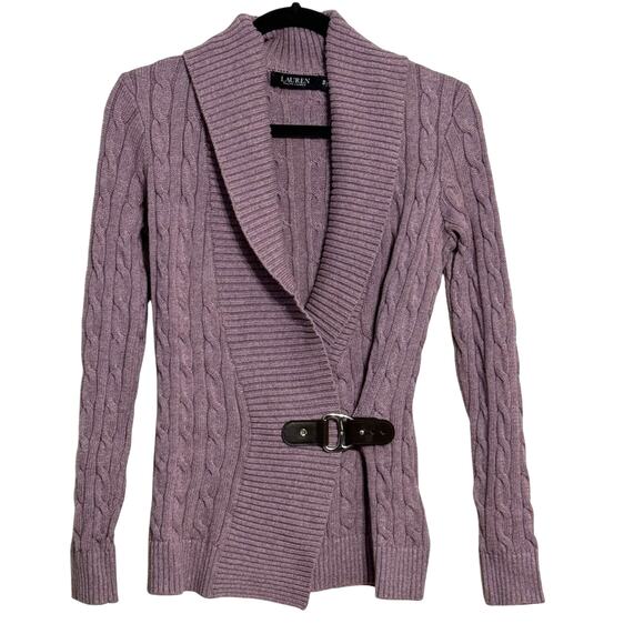 Lauren Ralph Lauren Cable Corded Shawl Collar Belted Sweater Lavender Size XS - Picture 1 of 4